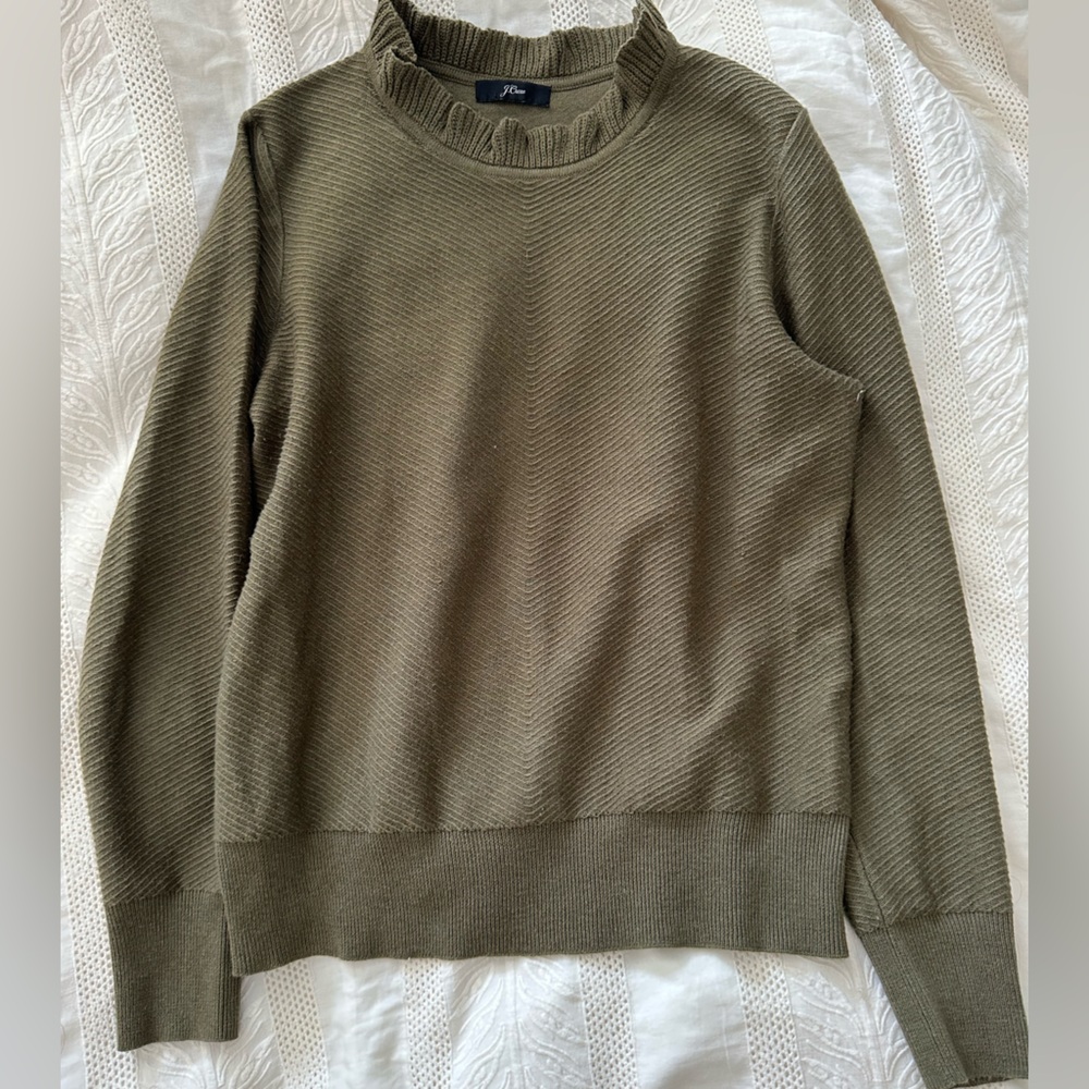 J Crew scalloped neck olive green sweater